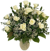 Click and Order on Time your 12 Perfect WHITE Roses with a clear base, greens and white/green available fillers, Order now to Schedule Delivery