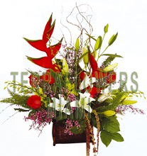 EXCLUSIVE Miami TROPICAL arrangement with EXOTICS and unique flowers, bird of paradise, blue orchids, ginger, anturios, callas,... only VIP tropical and exotic flowers for your VIP SPECIAL OCCASION... customized design, flowers and rustic base used for this unique Piece of Art... HIGH SIZE... ORDER THIS Tropical Designs...