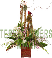 EXCLUSIVE Miami TROPICAL arrangement with EXOTICS and unique flowers, bird of paradise, blue orchids, ginger, anturios, callas,... only VIP tropical and exotic flowers for your VIP SPECIAL OCCASION... customized design, flowers and rustic base used for this unique Piece of Art... HIGH SIZE... ORDER THIS Tropical Designs...